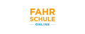 Fahrschule online Textzug in orangener und blauer Farbe