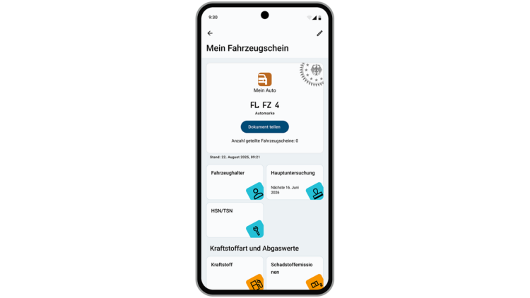 So sieht der Digitale Fahrzeugschein in der App aus